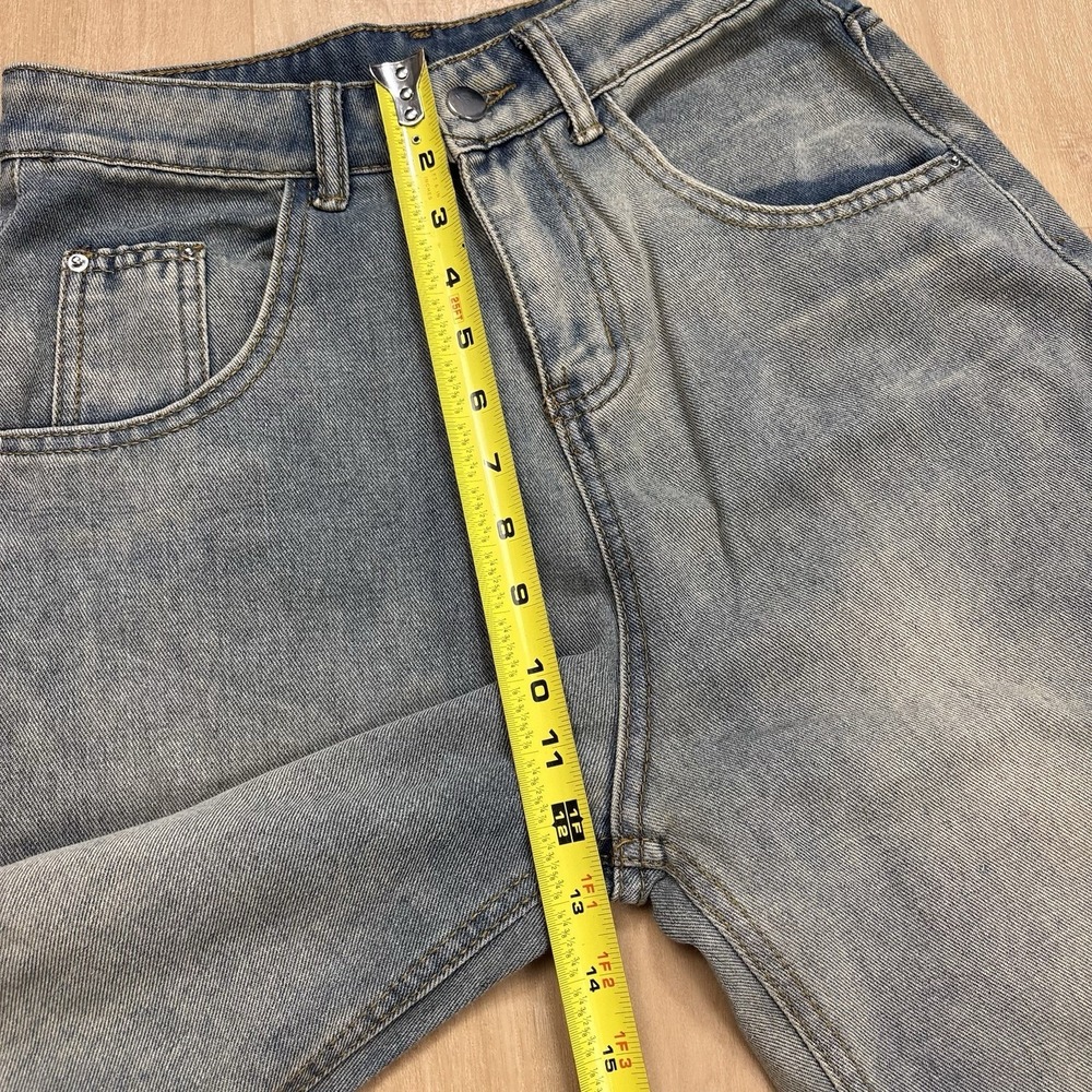 Y2K Super Wide Leg Flare Acid Wash Womens Jeans 28 High Waist Festival Frayed - Picture 6 of 9